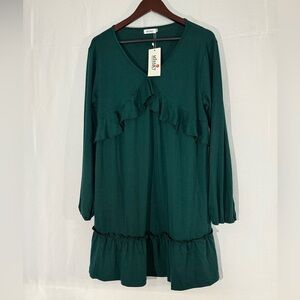 Missky‎ Green Ruffle Long Sleeve Dress Tunic NWT Size XL Fall